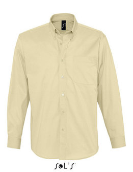 L645 Twill overhemden 100% katoen lange mouwen laten borduren met logo beige