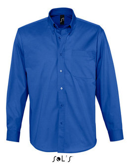 L645 Twill overhemden 100% katoen lange mouwen laten borduren met logo kobaltblauw