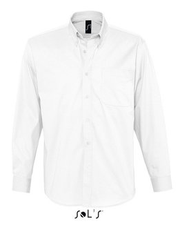 L645 Twill overhemden 100% katoen lange mouwen laten borduren met logo wit