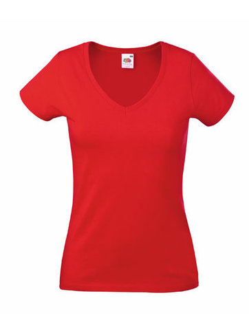 F271N t-shirts v-hals dames Fruit of the Loom rood