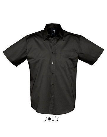 L640 Twill katoenen overhemden zwart korte mouwen