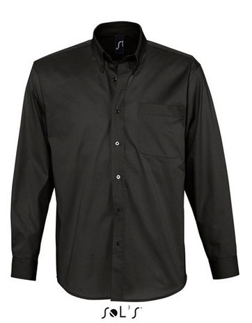 L645 Twill overhemden 100% katoen lange mouwen laten borduren met logo zwart