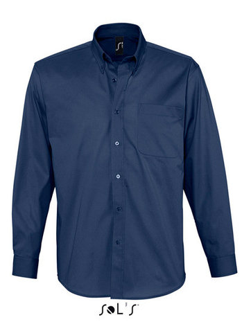 L645 Twill overhemden 100% katoen lange mouwen laten borduren met logo donkerblauw