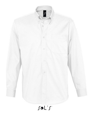 L645 Twill overhemden 100% katoen lange mouwen laten borduren met logo wit