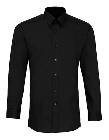 PW204 Poplin Fitted Shirt met Lange mouwen PREMIER zwart