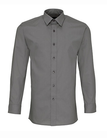PW204 overhemd slim fit logo borduren donker grijs dark grey