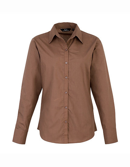 PW300 dames blouse Premier logo borduren op kleding mocca bruin